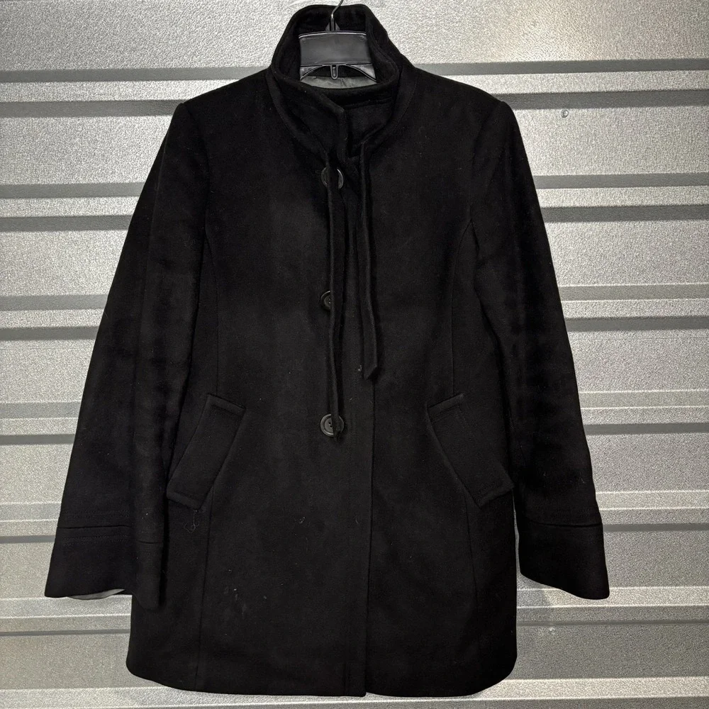 J Crew Mens Black Wool Blend Button Up Funnel Neck Coat **NO SIZE**